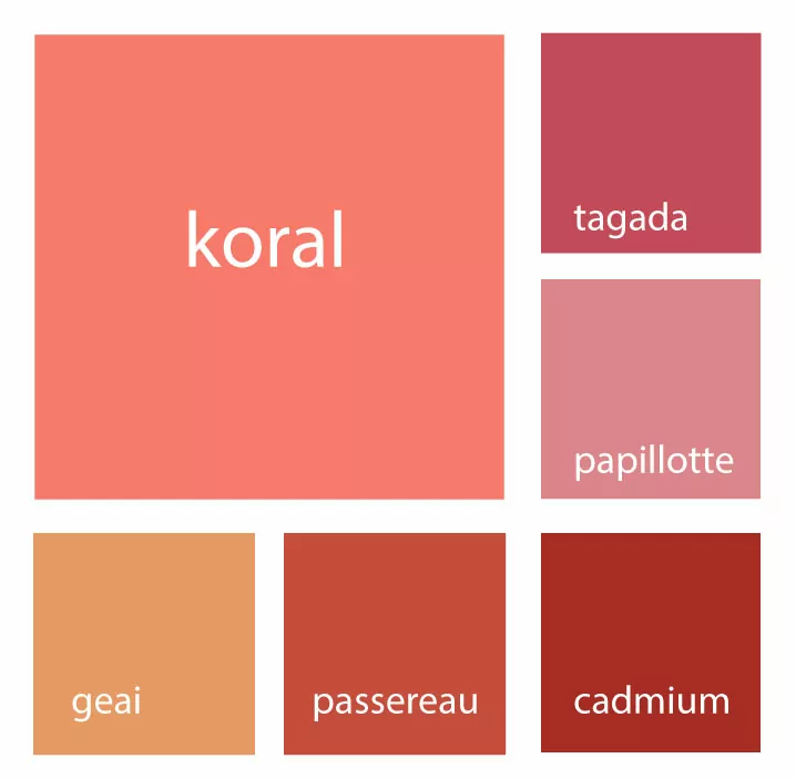KORAL un rouge orange tendance dans le nuancier de peinture Colibri